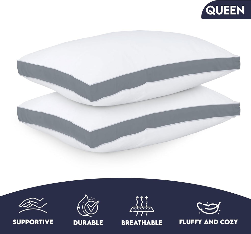Utopia Bedding King Size Bed Pillows - Soft & Fluffy Down Alternative | Set of 2, Cooling Grey Gusseted Pillows