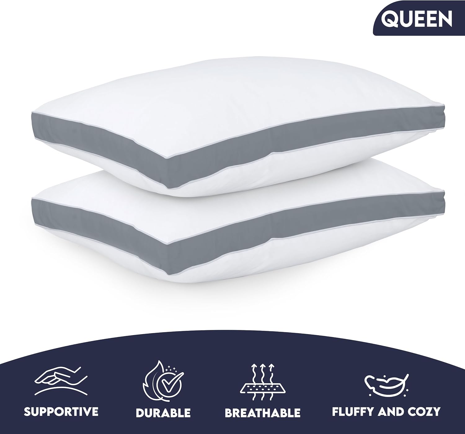 Utopia Bedding King Size Bed Pillows - Soft & Fluffy Down Alternative | Set of 2, Cooling Grey Gusseted Pillows