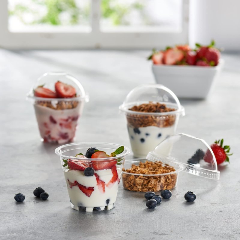 ELEGANT DISPOSABLES 9 oz Plastic Parfait Cups with 2 oz Inserts & Lids 50, Sets 9 OUNCE Yogurt Containers
