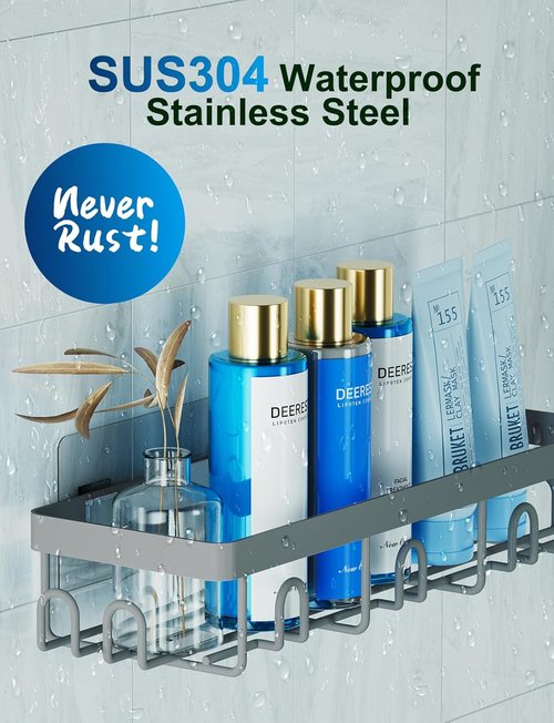 GVY Shower Caddy - 5 Pack Adhesive Bathroom Organizer Shelves | Rustproof No-Drill Storage Solutions