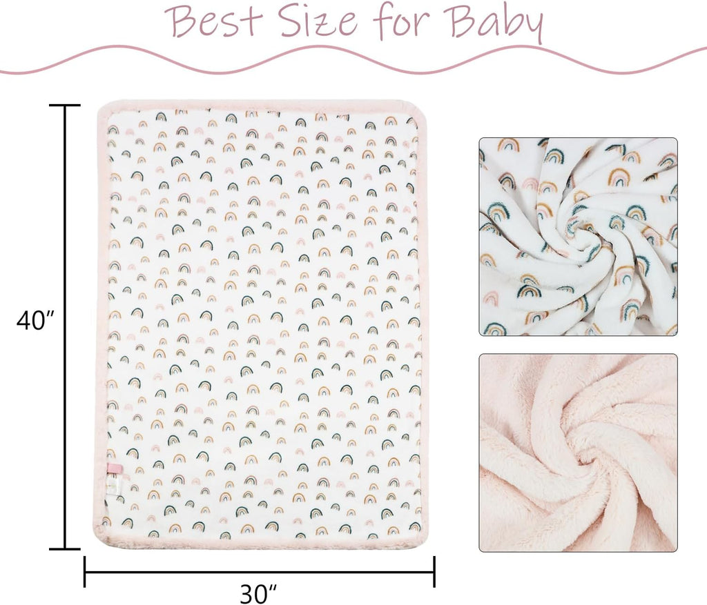 Rainbow Baby Blankets - Ultra Soft Cozy Fluffy Design with Rabbit Faux Fur Backing | 30x40 Inches