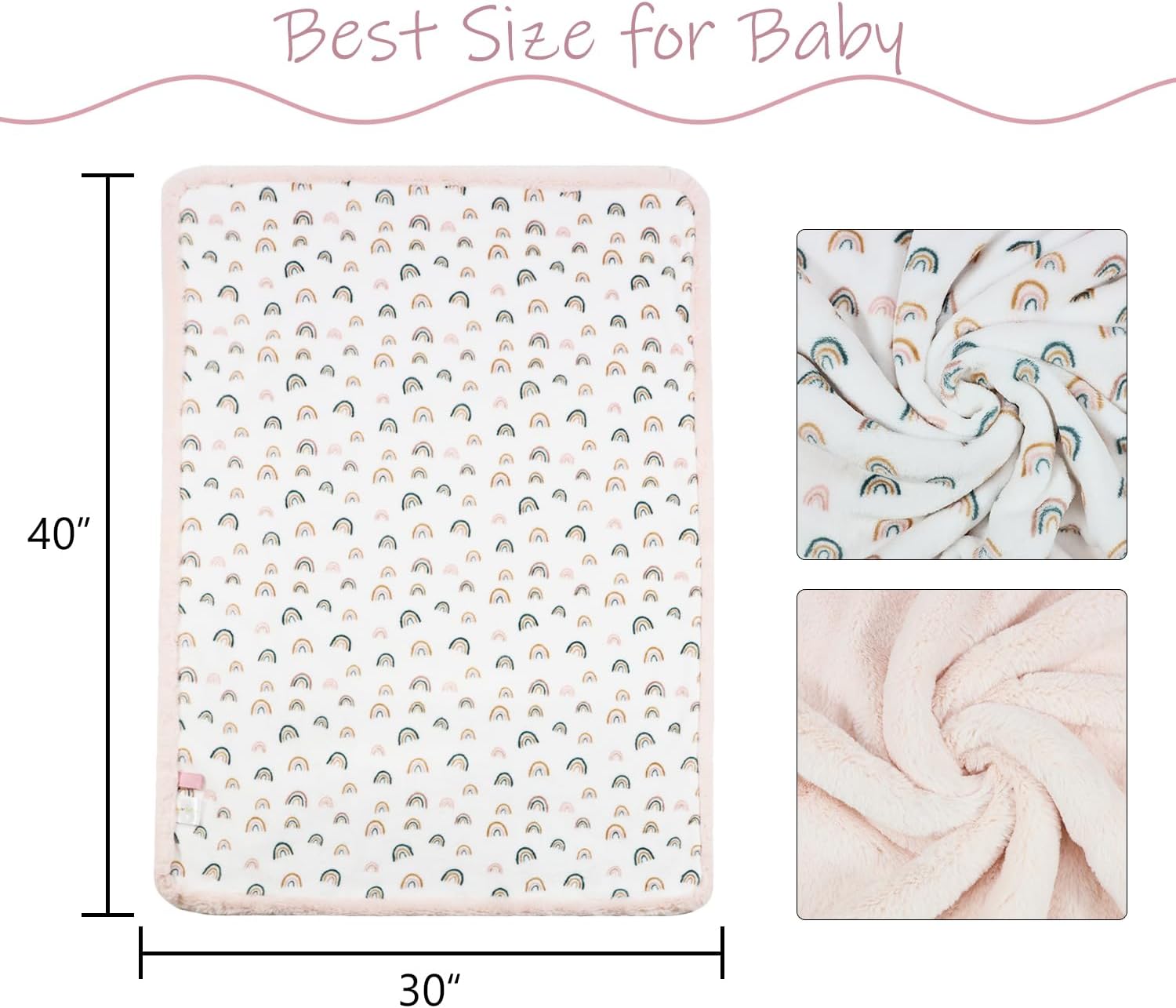Rainbow Baby Blankets - Ultra Soft Cozy Fluffy Design with Rabbit Faux Fur Backing | 30x40 Inches