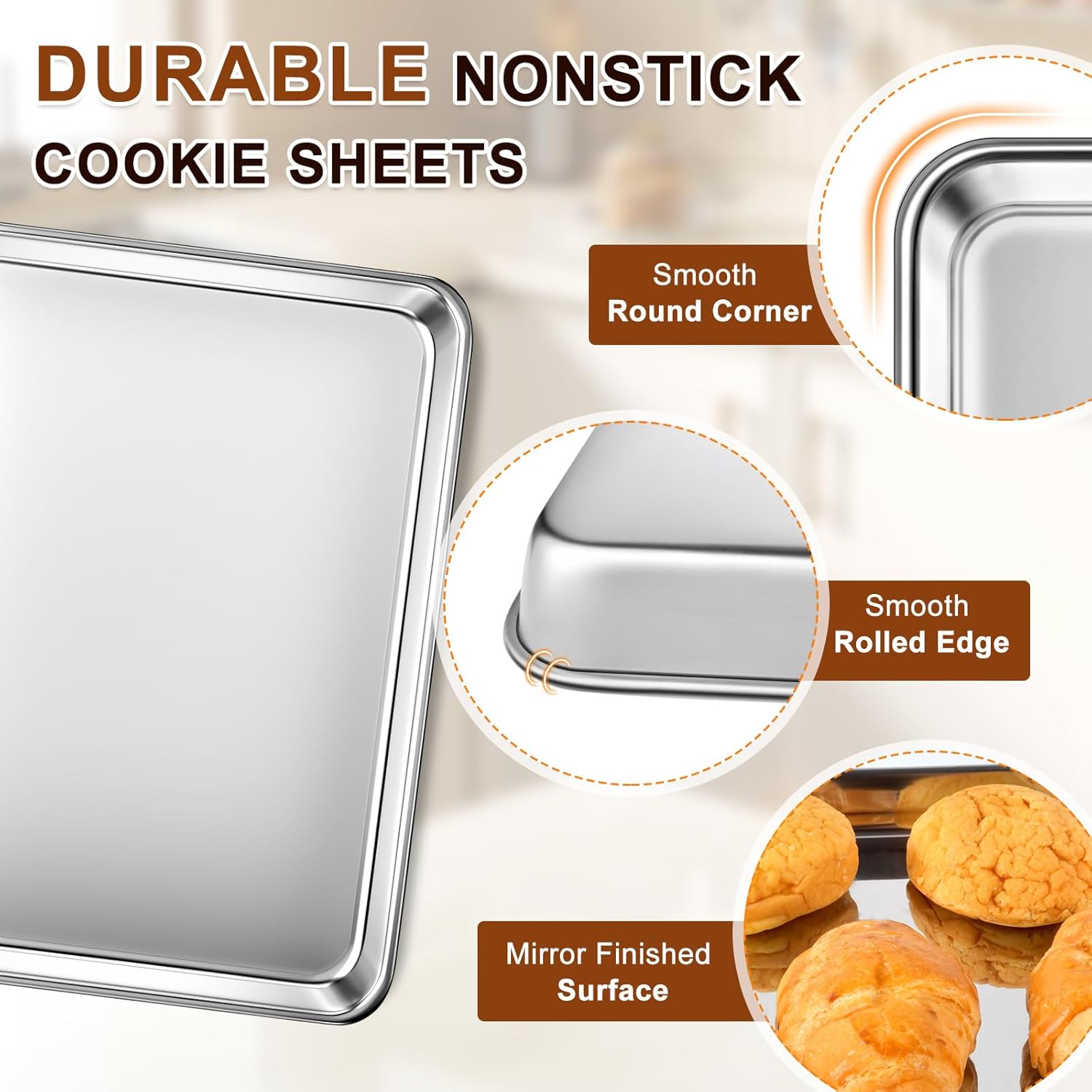 Regine Switzerland Baking Sheet Set - Commercial Grade Stainless Steel Cookie Sheets | Thicker, Nonstick, Rust & Warp Resistant - 17.5''x13'' & 15.7''x12''