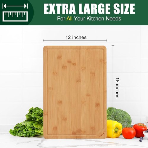Homaxy 100% Cotton Waffle Weave Kitchen Dish Cloths - 12x12 Inches, Dark Grey | Extra Large Bamboo Cutting Board - 18x12 Inches