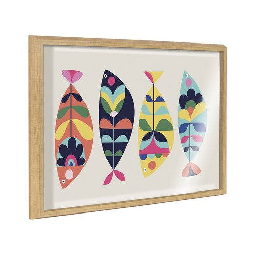 Kate and Laurel Blake MCM Fish Framed Printed Glass Wall Art by Rachel Lee of My Dream Wall, 18 x 24 Natural, Decorative Midcentury Art for Wall