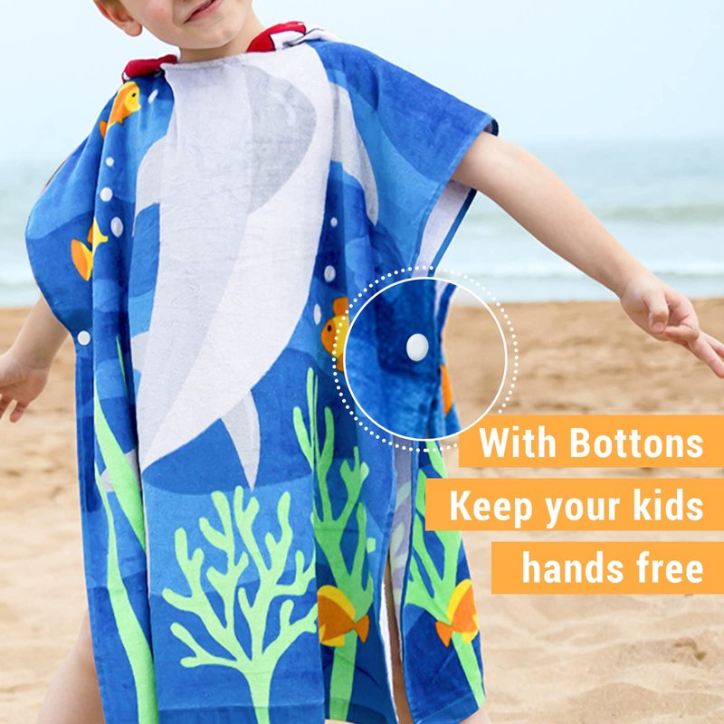 BANGSAUR Kids Hooded Towel Bath Beach Soft Cotton Towels Boys Absorbent Pool Wrap with Hood Baby Toddler Poncho Robe(Green Dinosaur,3-4Years/Height:33"-43")