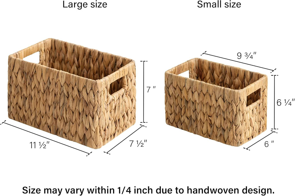 StorageWorks Wicker Baskets - Handwoven Water Hyacinth with Built-in Handles for Bathroom Organization - Medium & Small, 2 Pack