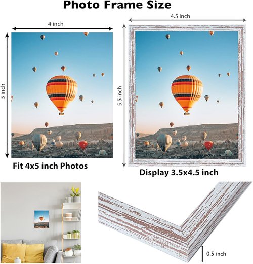 JCJMY 4x5 Rustic White Picture Frame - Versatile Wall & Tabletop Display with Shatter-Resistant Plexiglass