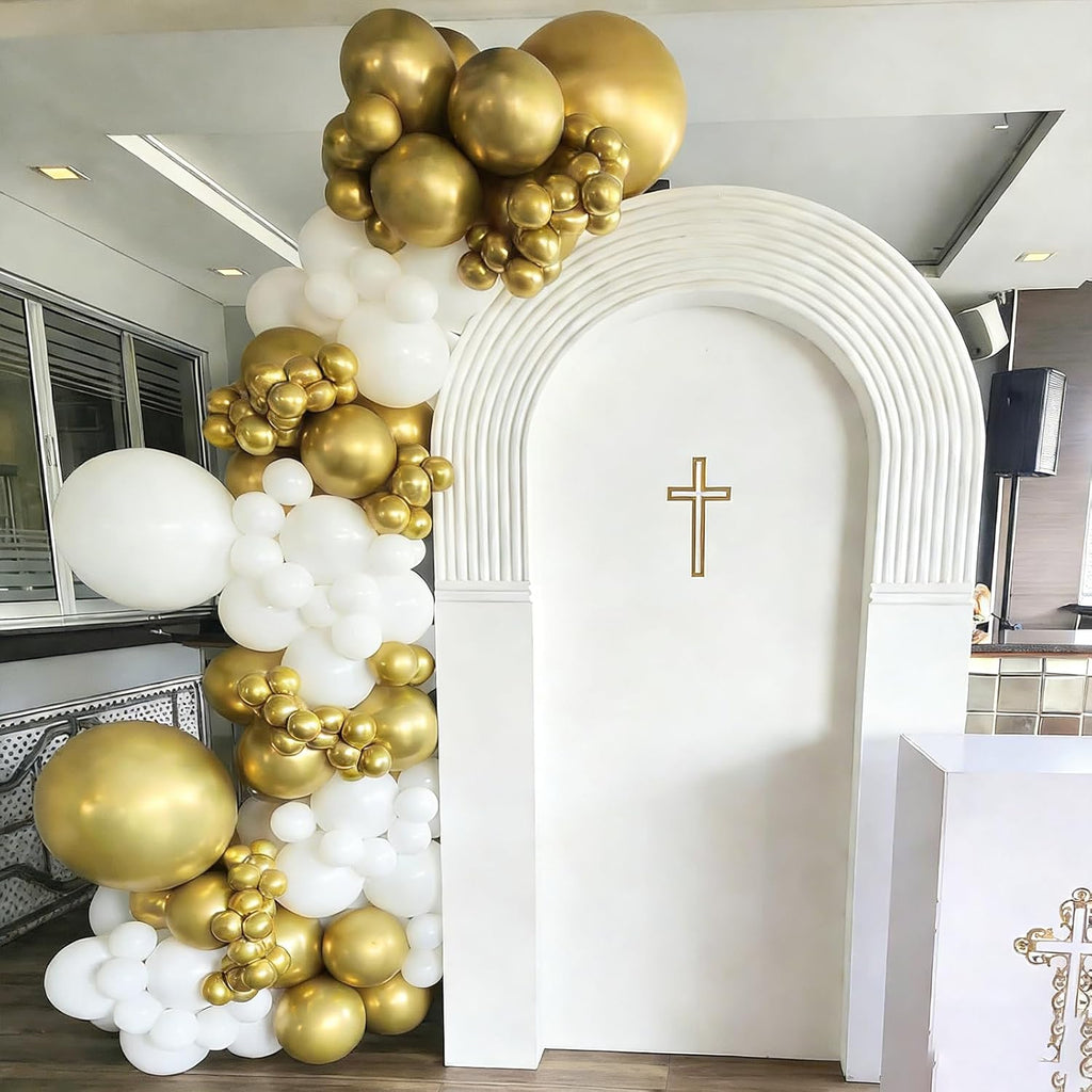 YMSZ Gold and White Confetti Balloons - 67pcs 12 Inch Latex Balloons for Party Decorations