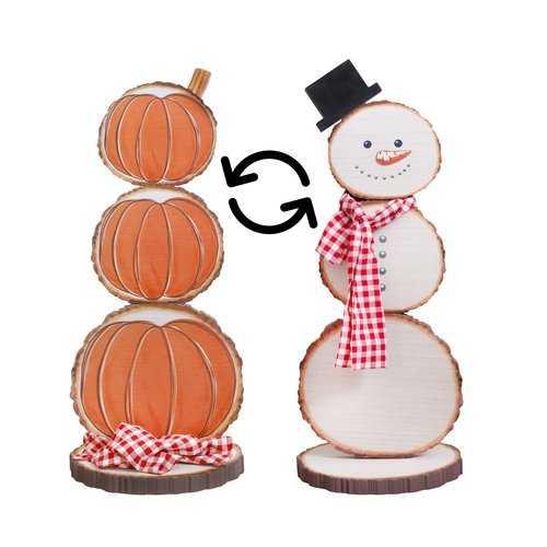 Darware Fall Pumpkin/Christmas Snowman Reversible Stand; 30-Inch Tall Holiday Decor Wooden Stand Up Figure