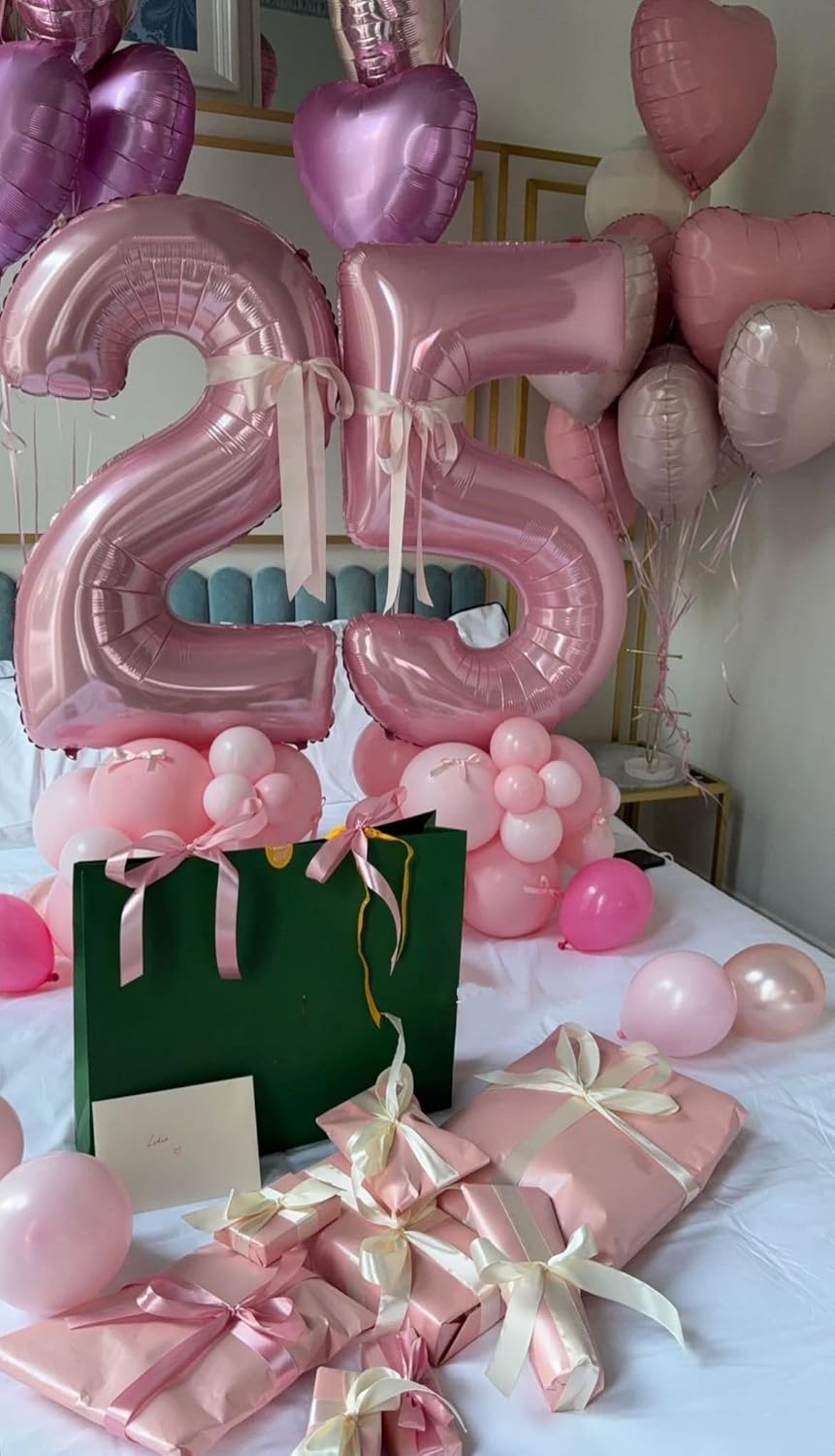 Pastel Pink 15th Birthday Balloons - 40 Inch Big Foil Number Decorations for Weddings & Anniversaries