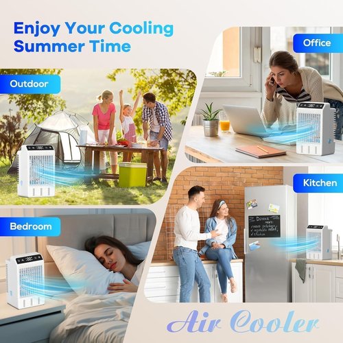 Portable Air Conditioners, Evaporative Mini Room Air Conditioner Cooling Fan, 2~12H Timer, AC Unit Air Cooler with 1000ML Water Tank, AC Portable for Room, Office, Car (White)