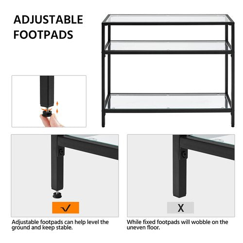 Yaheetech 39.5" Console Table with 3 Storage Shelves,Tempered Glass Sofa Table, Modern Entryway Tables with Metal Frame for Hallway Living Room Bedroom, Easy Assembly, Black