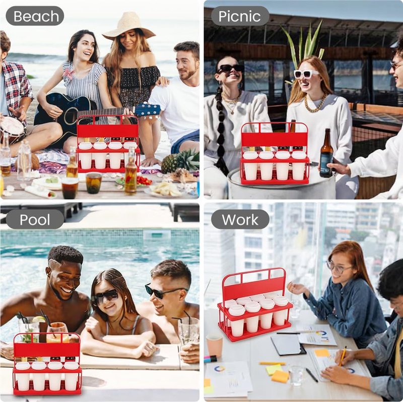 musbus Reusable Drink Carrier with Handle for Delivery Drivers, Portable Cup/Coffee Holder Accessories for Delivery, Foldable Drinks Caddy with Tray, Car Durable Plastic Festive Bottle, Vacation