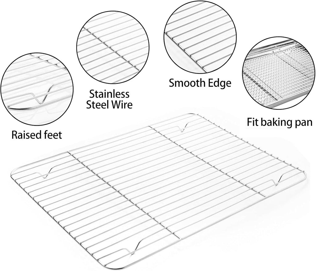 Stainless Steel Baking Sheet Set - Cookie Pan with Cooling Rack & Silicone Mats | 16 x 12 Inch, Easy Clean