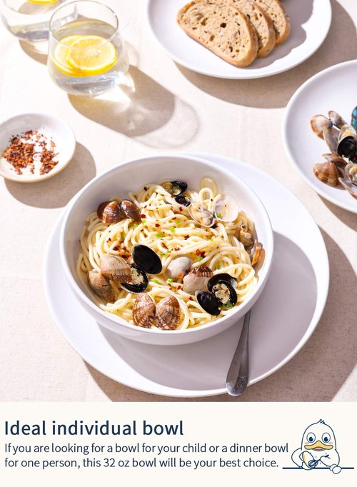 LE TAUCI Pasta Bowls 32 oz, Salad Bowls Set for Serving Soup, Pasta, Noodle, Dinner, Large Kitchen Bowl Plates, Microwave Safe - 7.8 Inch, Set of 4, White