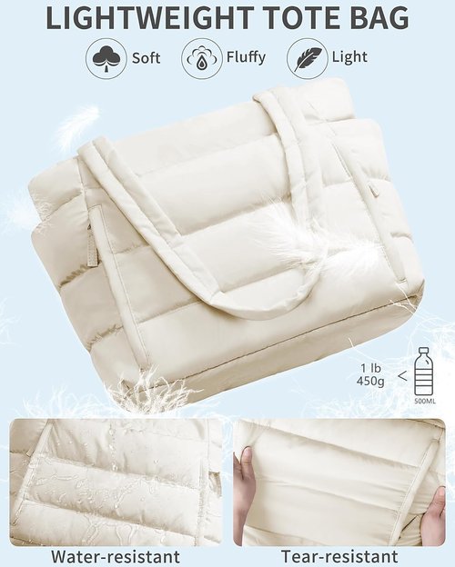 Bagstellar Puffer Tote Bag - Lightweight Quilted Handbag for Work & Travel | 15.6" Laptop & Tumbler Holder