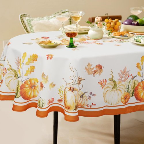Oval Fall Tablecloth Autumn Pumpkin Table Cloths Thanksgiving Oval Tablecloth Waterproof,Anti-Wrinkle,Easy To Wash,Reusable Polyester Table Cover For Thanksgiving & Fall Decorations 60x84 Inch