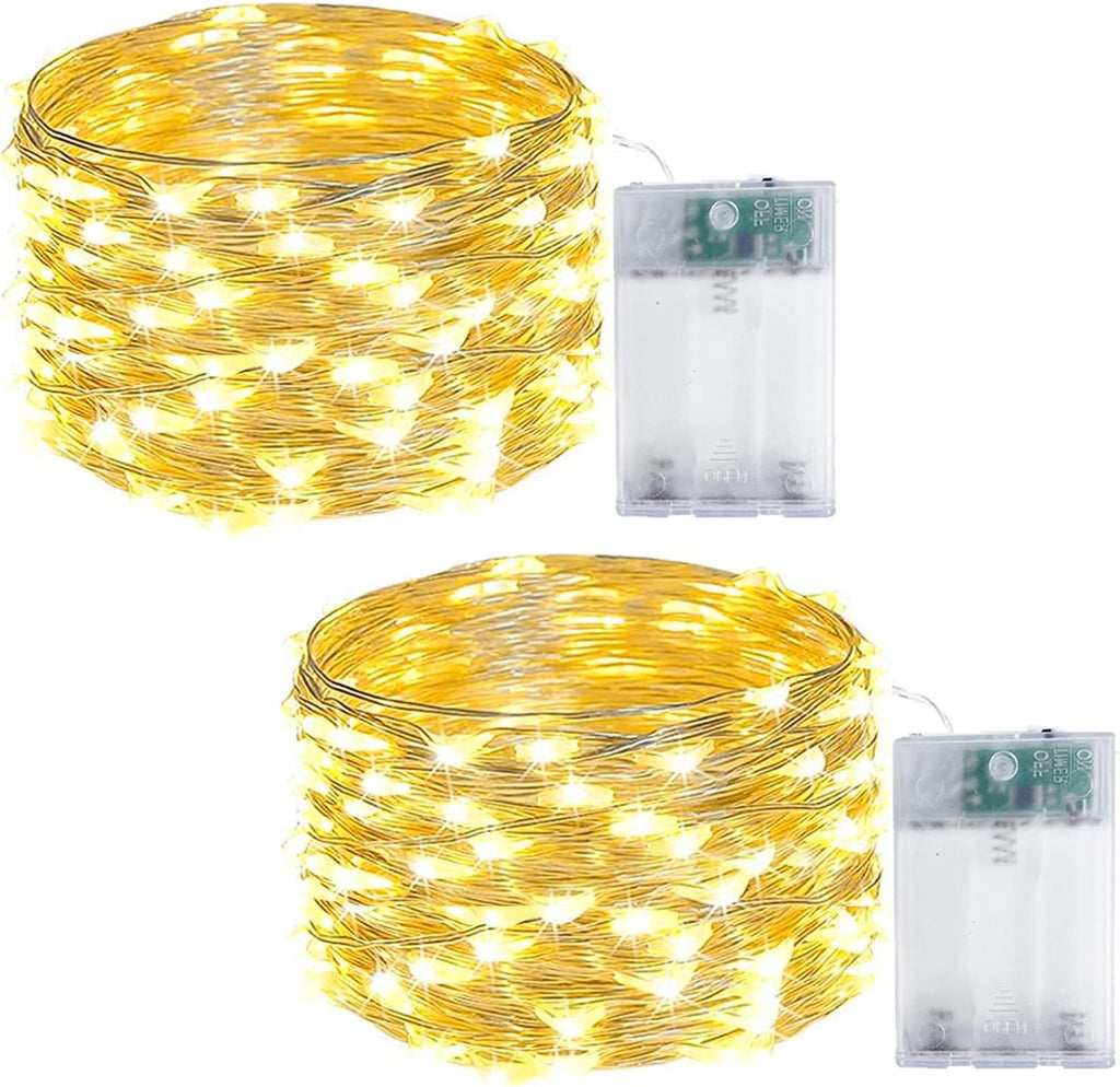 Skiennix 2-Pack Battery Operated Fairy Lights - Waterproof 16FT 50 LED String Lights for Indoor/Outdoor Decor | Warm White