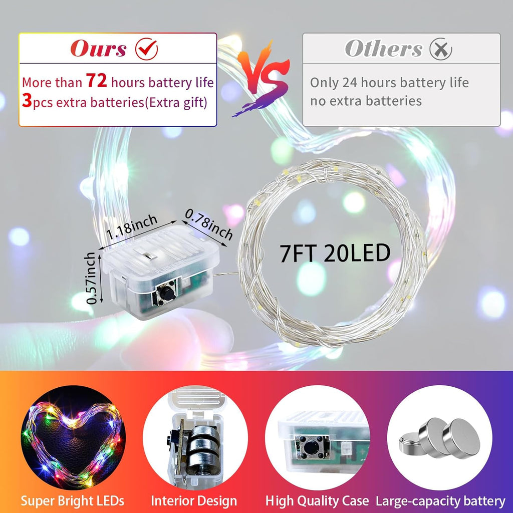 Skiennix 24-Pack Fairy Lights - 7Ft 20 LED Twinkle String Lights | Waterproof & Battery Operated for Parties, Weddings, Christmas & Valentine's Day - 8 Colors Available