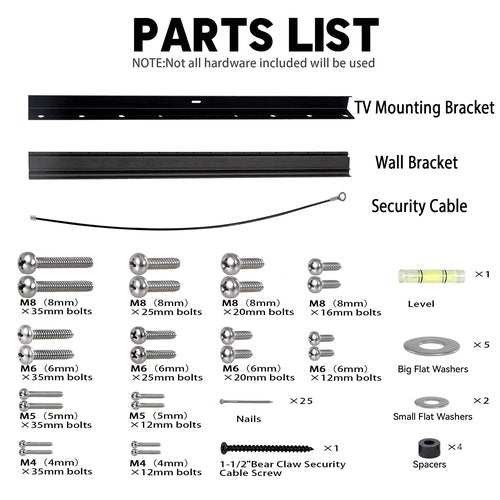 Auoace Drywall Studless TV Mount, 4 Pack Small TV Wall Mount for 12-55 inch Smart TVs, 1.1” Low Profile Non Stud TVs Bracket, up to 99 lbs, Easy Install Include All Hardware Levels