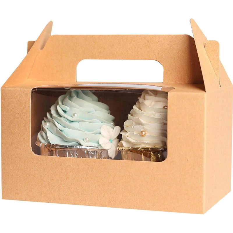 qiqee Black Cupcake Box Two Holder 6.5x3.6x3.5inch(2.2" Top) 50pcs 2 Cupcake Boxes With Window