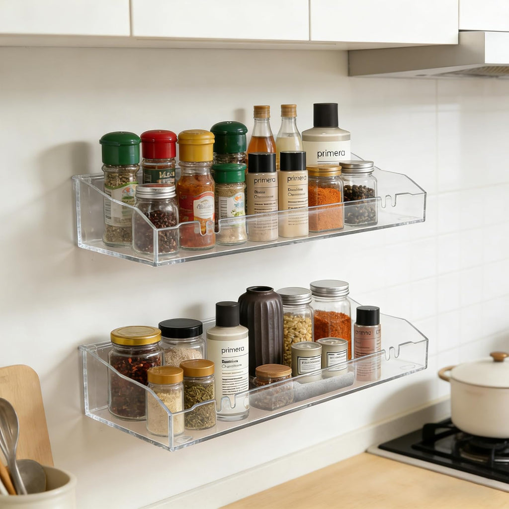 Skiennix Acrylic Floating Shelves - Clear Wall Storage Organizer for Bathroom, Bedroom & Kitchen | 2PCS
