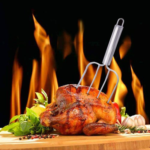 Home Servz Stainless Steel Turkey Baster Syringe and Poultry Lifters fork Set of 2,