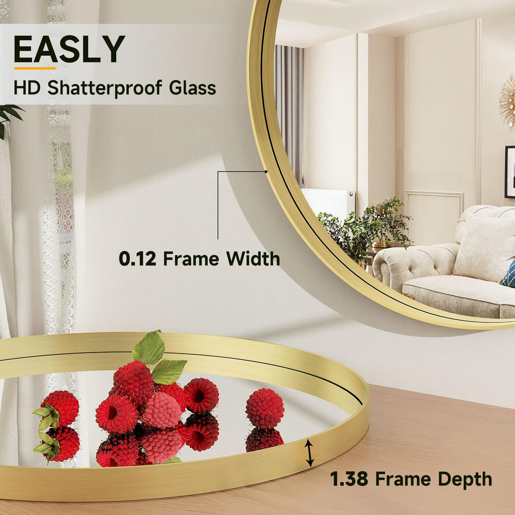 30 Inch Round Bathroom Mirror - Wall Mounted Circle Mirror with Metal Frame, Modern Mirror Suitable for Bathroom, Vanity, Entryway, Living Room, Wall Decor,Gold