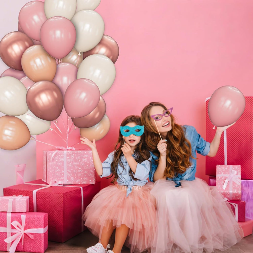 Regine Switzerland 68 Pcs Retro Pink Party Balloons - 12 Inch Dusty Pink & Metallic Rose Gold Decor for Girls' Birthday & Baby Showers