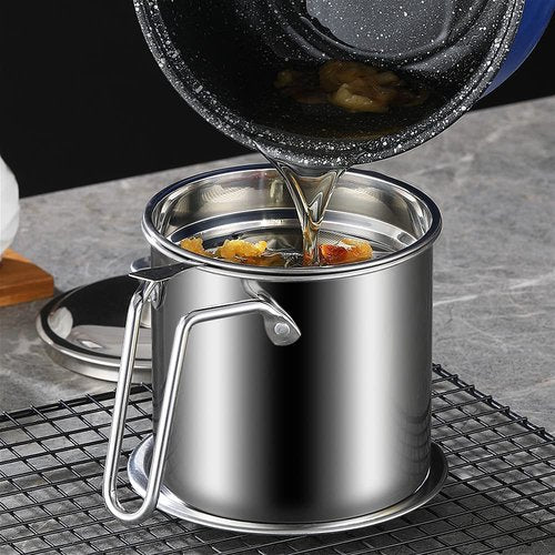 YYJINGYOU Grease Container with Fine Mesh Strainer kitchen oil storage tank pot 1.3L