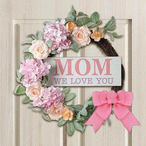 Meseey Pink Wired Ribbon - Handmade Burlap Bows for Spring & Summer Decor | 2 Pcs Set