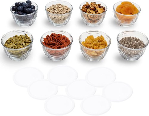 Libbey Small Glass Bowls - Set of 8 Dishwasher Safe Containers with Lids for Meal Prep & Leftovers