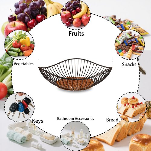 Wire Fruit Bowl,Metal Fruit Basket, Black Fruit Bowl for Kitchen Counter,countertop,Snack,Bread,Candy Storage Basket, Vegetable Basket, Home Decor Centerpiece, Fruit Holder Stand (9.8 x 2.76 Inches)