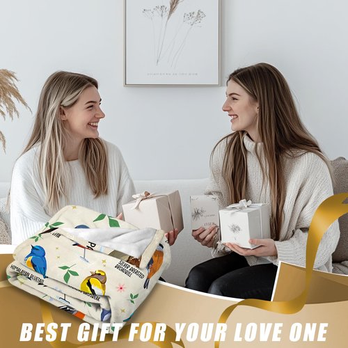 HEIFAM Bird Alphabet Blanket, Bird Gifts for Men Women, Easily Distracted by Birds Print Blanket Colorful, Birthday Gift for Boys Girls, Kingfishers Rock Pigeon House Sparrow Birds, 50''x60''