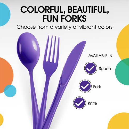 Exquisite Purple Plastic Forks 100 Pieces Purple Forks Disposable Utensils Heavy Duty Plastic Cutlery Set Disposable Cutlery Sets Party Supplies & Party Tableware