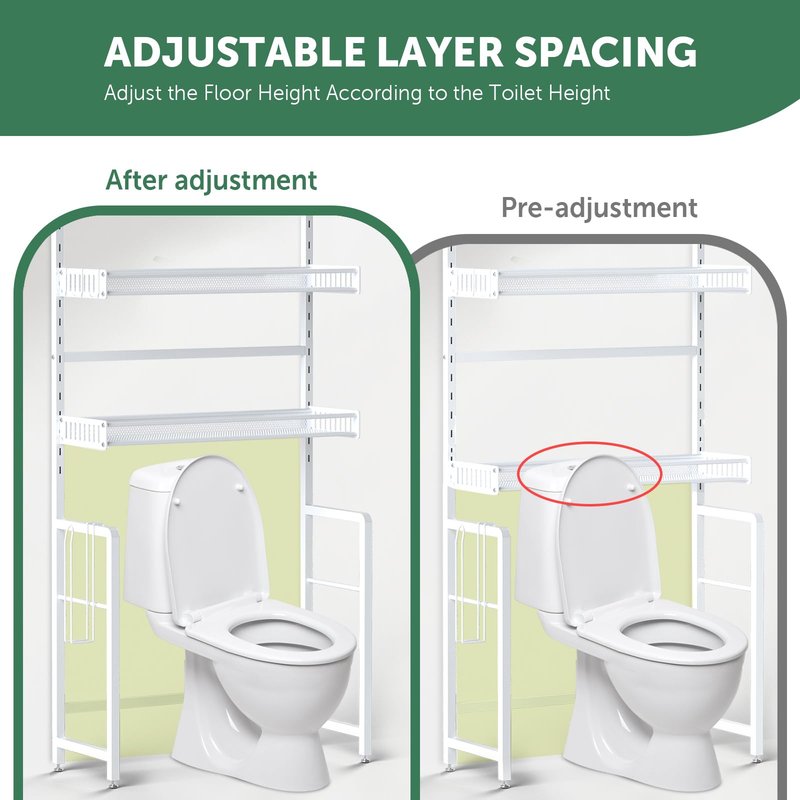 Tokokimo Over The Toilet Storage Shelf，4 Tier Over Toilet Bathroom Organizer with Adjustable Shelf Waterproof Feet Pad and Basket, Freestanding Bathroom Shelves Above Toilet Space Saver, White