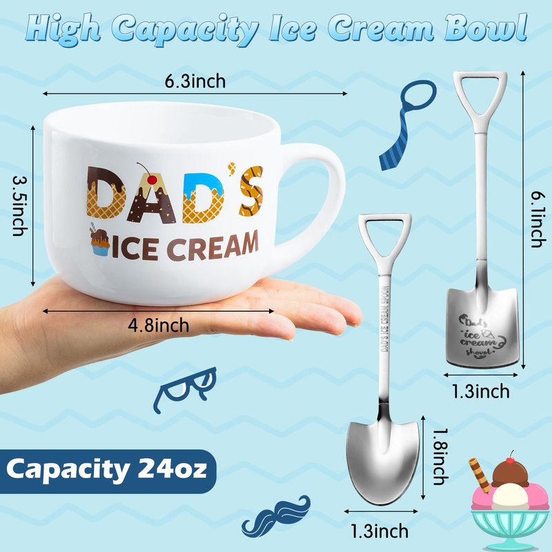 R HORSE Father Ice Cream Bowl Gift Set, Dad’s Ice Cream Bowl Engraved Shovel Spoon Set with Best Dad Ever Card, Desserts Cereal Fruit Tableware Kit Father’s Day Birthday Gift Box for Daddy Grandpa Men