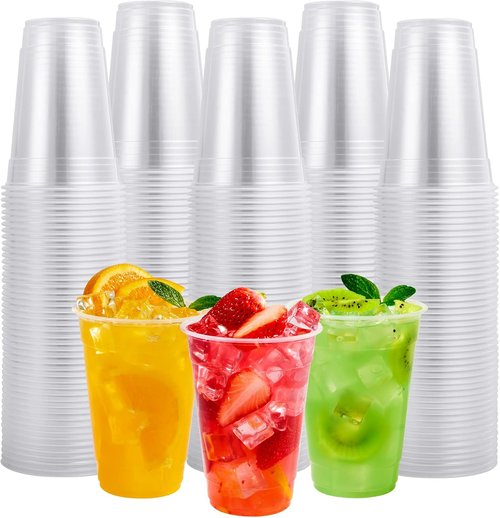 FOCUSLINE 16 oz Clear Plastic Cups - 300 Pack Disposable Drinking Cups for Water, Juice & More