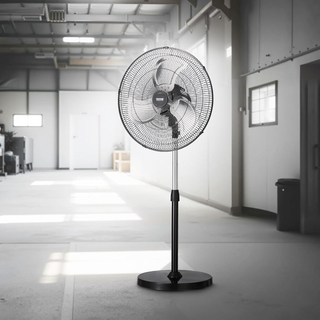 VEVOR 20-Inch Industrial Pedestal Fan - Adjustable Height & 90-Degree Oscillation | Powerful Black Floor Fan for Garage & Warehouse