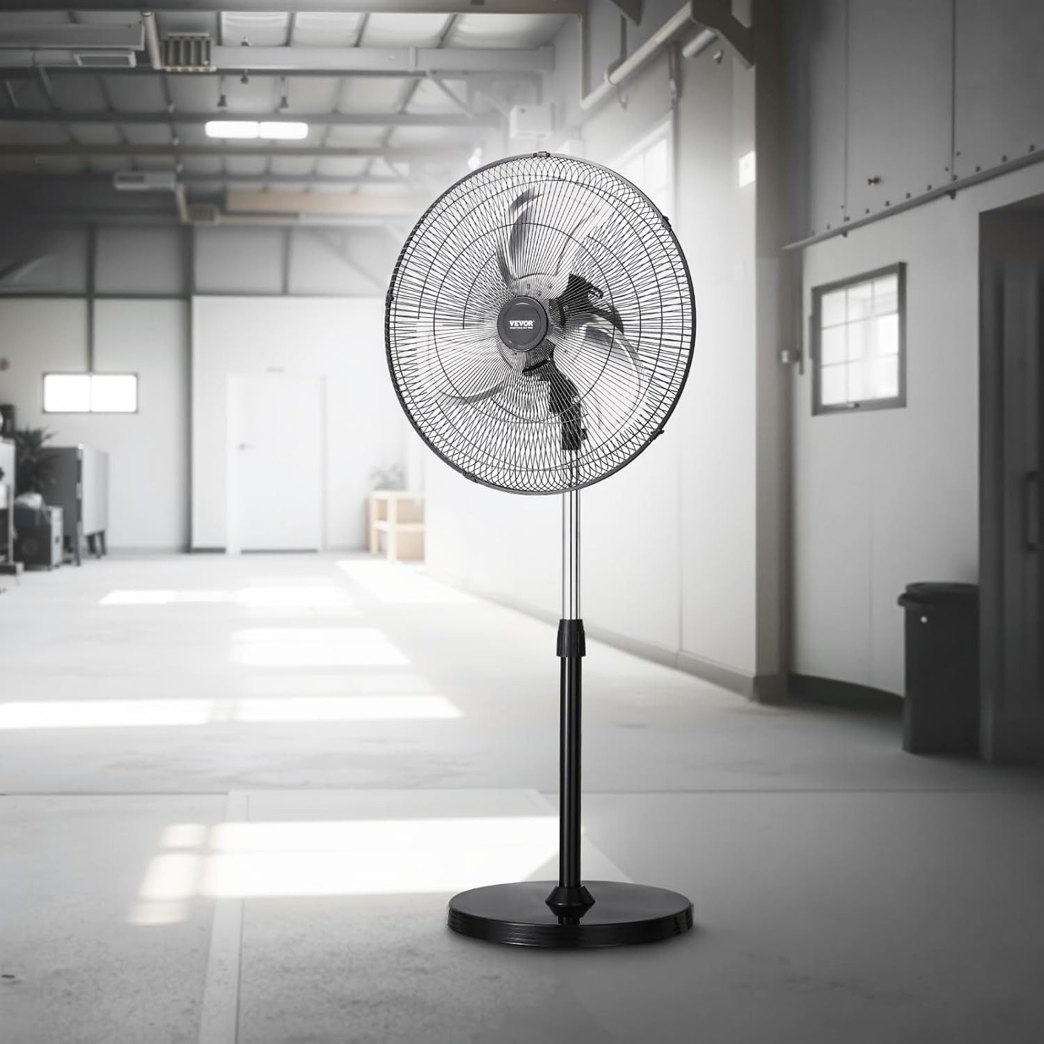 VEVOR 20-Inch Industrial Pedestal Fan - Adjustable Height & 90-Degree Oscillation | Powerful Black Floor Fan for Garage & Warehouse
