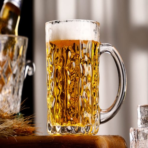 Lyellfe Set of 6 Glass Beer Mug, 18 Oz Large Beer Glasses with Handle Straw, Solid Clear Drinking Glassware Beer Cups for Freezer, Great for Cocktail, Juice, Soda, Beer, Whiskey, Beverage