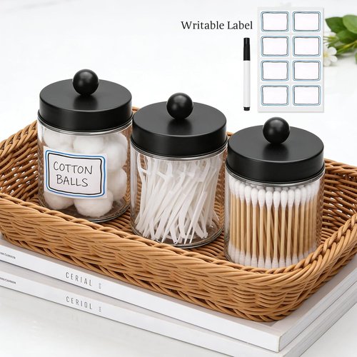 Accguan Apothecary Jars - Glass Bathroom Storage Canisters with Stainless Steel Lids | 6-Pack Set