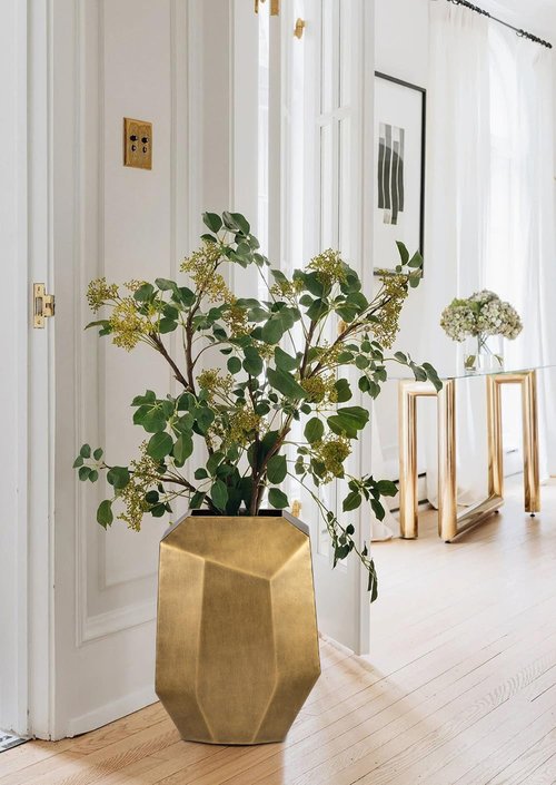 Arborus 16" Tall Geometric Gold Modern Rectangular Vases with Angular Front and Back, Contemporary Industrial Metal Vases for Office Home Resto Cafe Decoration