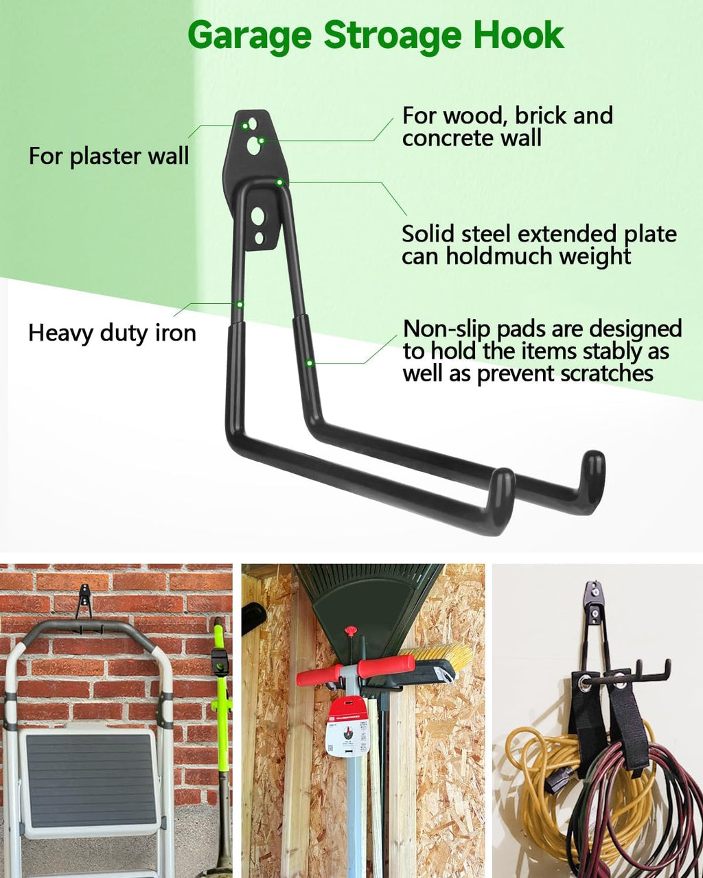 PIYILO Garden Tool Organizer - 48-Inch Heavy Duty Wall Rack with 18 Garage Hooks for Yard Tools & Bikes