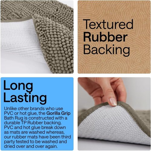 GORILLA GRIP Plush Shaggy Chenille Bath Rug Mat - Soft Microfiber, Machine Washable, Latte Color