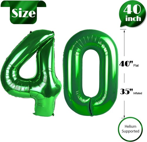 Green Number 40 Balloon - 40 Inch Birthday Decoration for 40th Party | Ideal for St. Patrick's Day Celebrations
