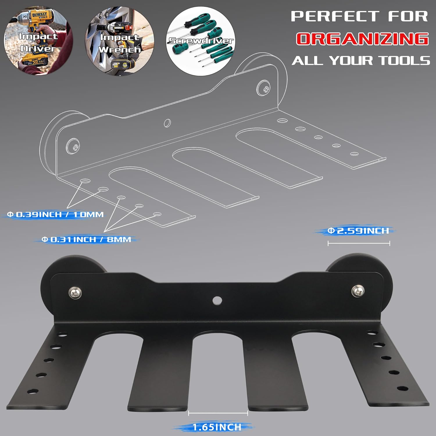 ULIBERMAGNET Power Tool Organizer - 3 Slot Utility Storage Rack with Screwdriver Holder | Heavy Duty Wall Mount for Garage & Workshop