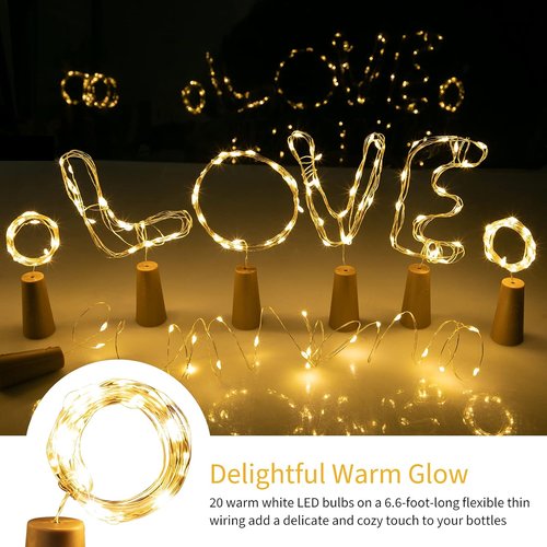 Brightown Wine Bottle Lights - 10 Pack Waterproof Cork Lights with 20 LED Silver Wire | Perfect for DIY Party Décor