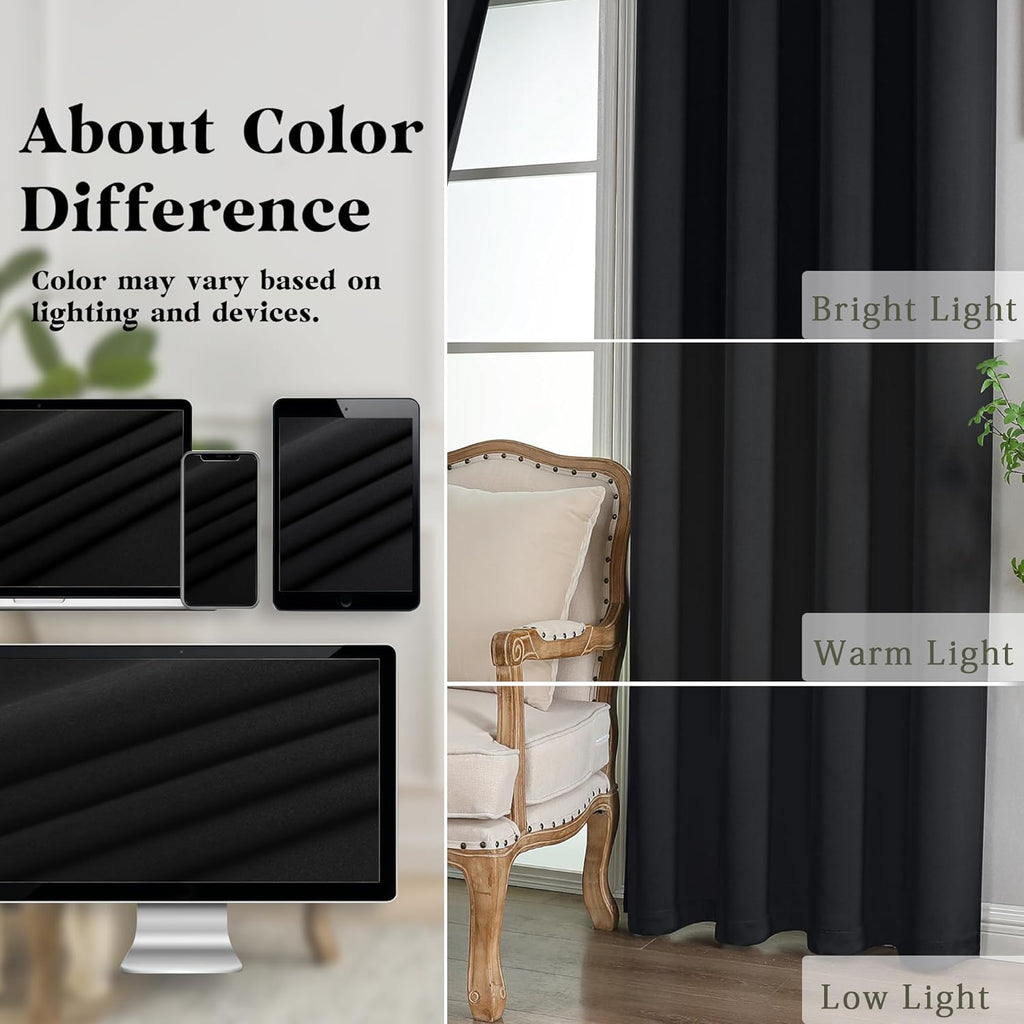 Simplebrand Blackout Curtains - Thermal Insulated Room Darkening Drapes, 63 Inch Length, 2 Panels Set